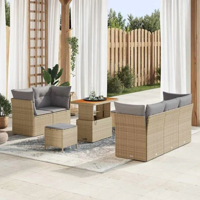 Vidaxl Garten-Sofa-Set aus Polyrattan und Metall, 8-teiliges modulares Loungemöbel mit Fußhocker in Beige und Grau, B/T/H: 90 x 55 x 71 cm - Bild 1