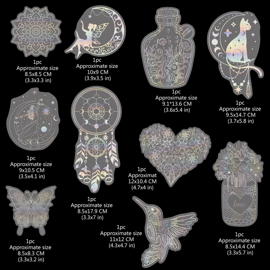 10er-Pack Holographische Glitzer-Aufkleber aus transparentem PET, wasserfest und selbstklebend, Breite: 8,5 cm, Höhe: 17,9 cm - Bild 2