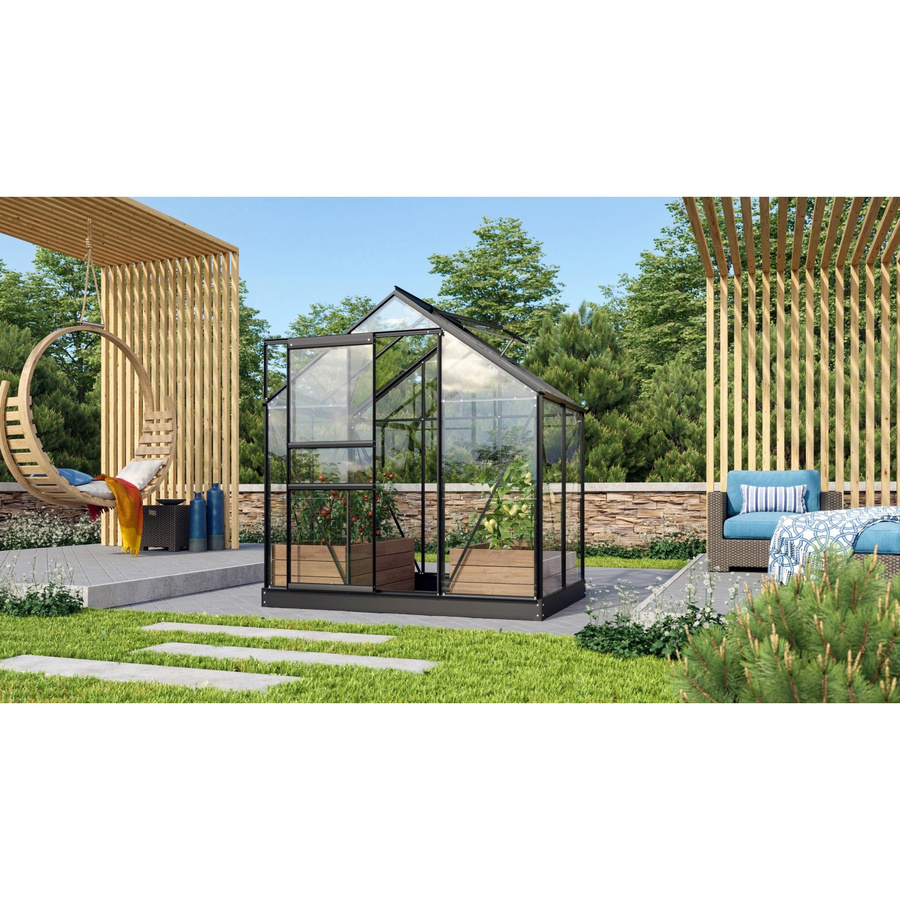 Vitavia Gewächshaus Venus 2500 in Schwarz mit 2,5 m² Fläche, Sicherheitsglas und Fundament - Bild 2