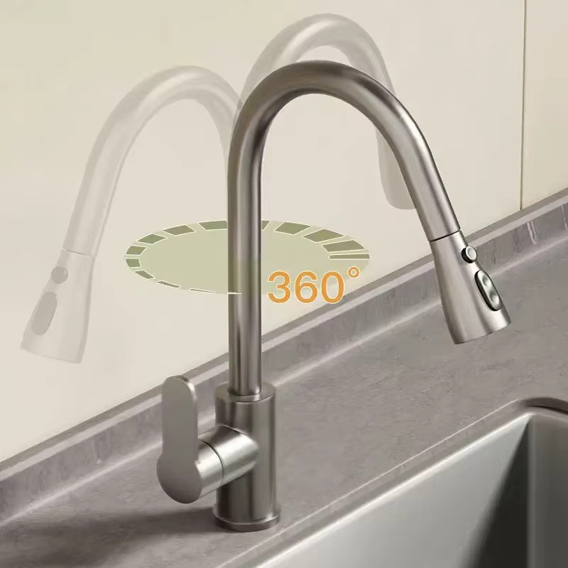 DQOK Küchenarmatur aus Edelstahl mit ausziehbarem Brausekopf in Schwarz und gebürstetem Nickel - Bild 1