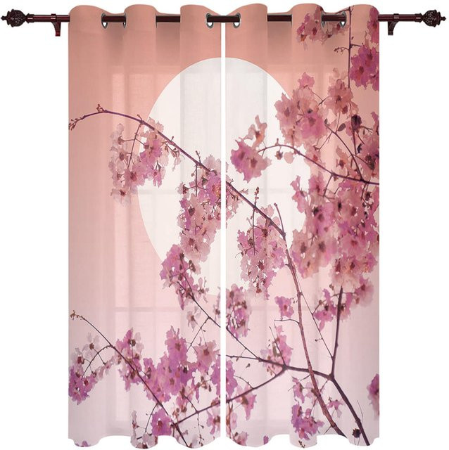 Super Six Sakura Fenstervorhänge im japanischen Stil mit floralem Design, Farbe Pink, B: 135 cm, H: 160 cm, 2er-Set - Bild 1