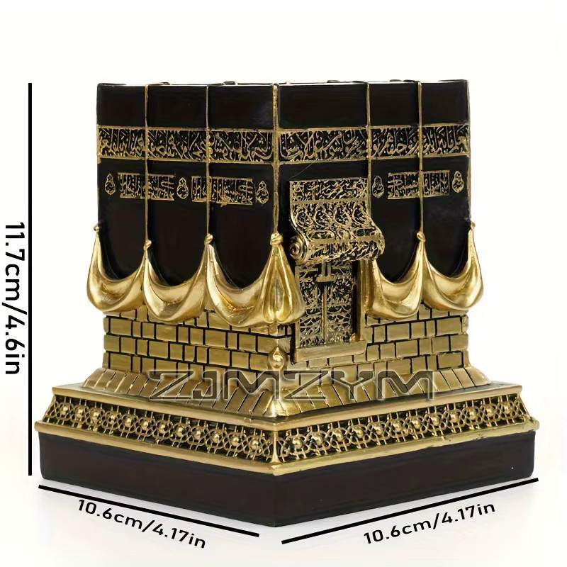 ZJMZYM Kaaba-Nachbildungsmodell aus Metall und Resin in Silber, Schwarz und Gold als islamische Dekoration für Ramadan und Eid - Bild 4