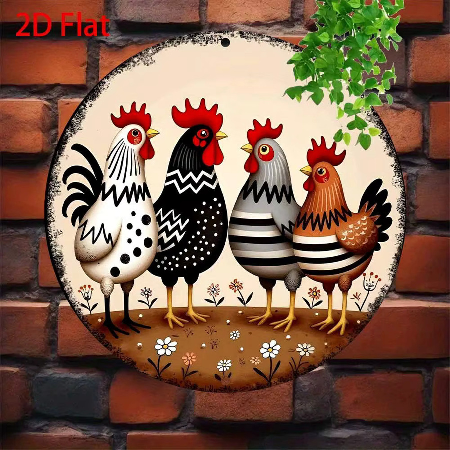 CIFBUY Retro Metall-Wandkunst rundes Hühner-Schild in Multicolour, Durchmesser: 20,32 cm - Bild 4