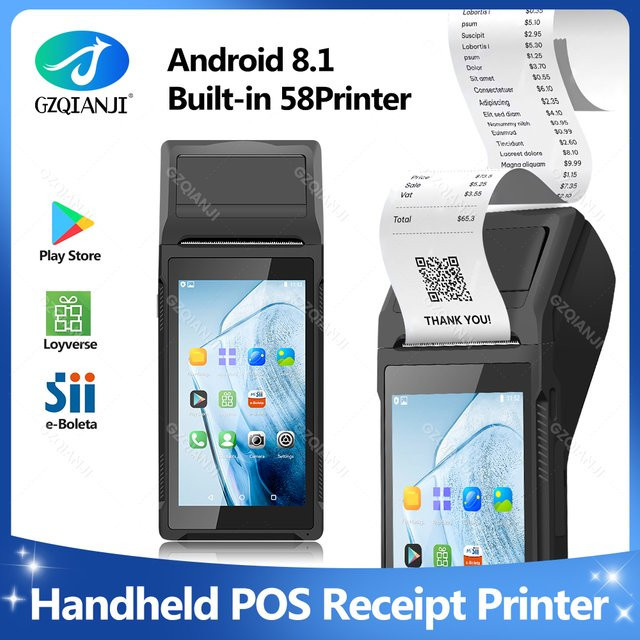 GZQIANJI Handheld POS Terminal Schwarz mit 5,45 Zoll Touchscreen, 58mm Thermodrucker, WiFi, Bluetooth 4.0 und USB-C Unterstützung für Loyverse - Bild 1