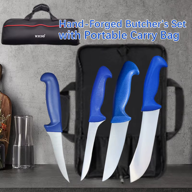 WXCOO Metzger-Ausbeinmesser-Set aus Edelstahl in Blau mit Tasche, 1-5-teiliges Küchenmesser-Set für Fischfiletiermesser und Küchenzubehör - Bild 2