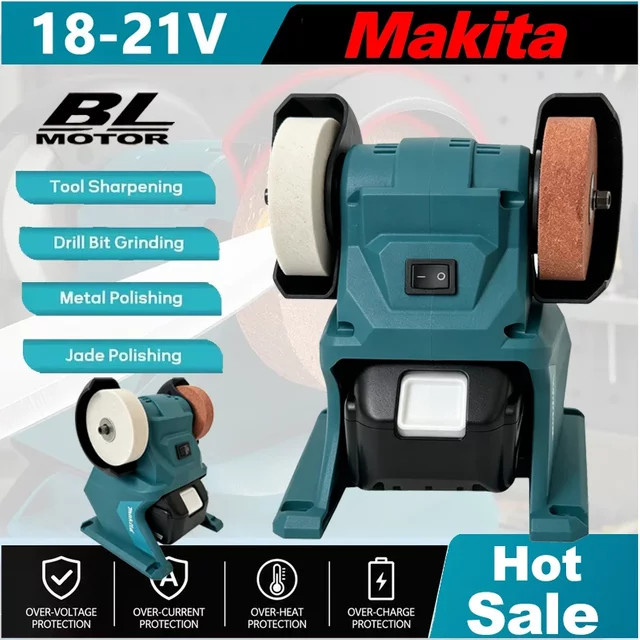 Makita 18V Akku-Tischschleifer mit Doppel-Schleifscheiben für Metall, Steinpolieren und Messerschärfen - Bild 1