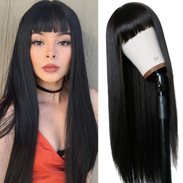 Suri Hair Perücke, langes schwarzes Kunsthaar mit Pony, Damen - Bild 1