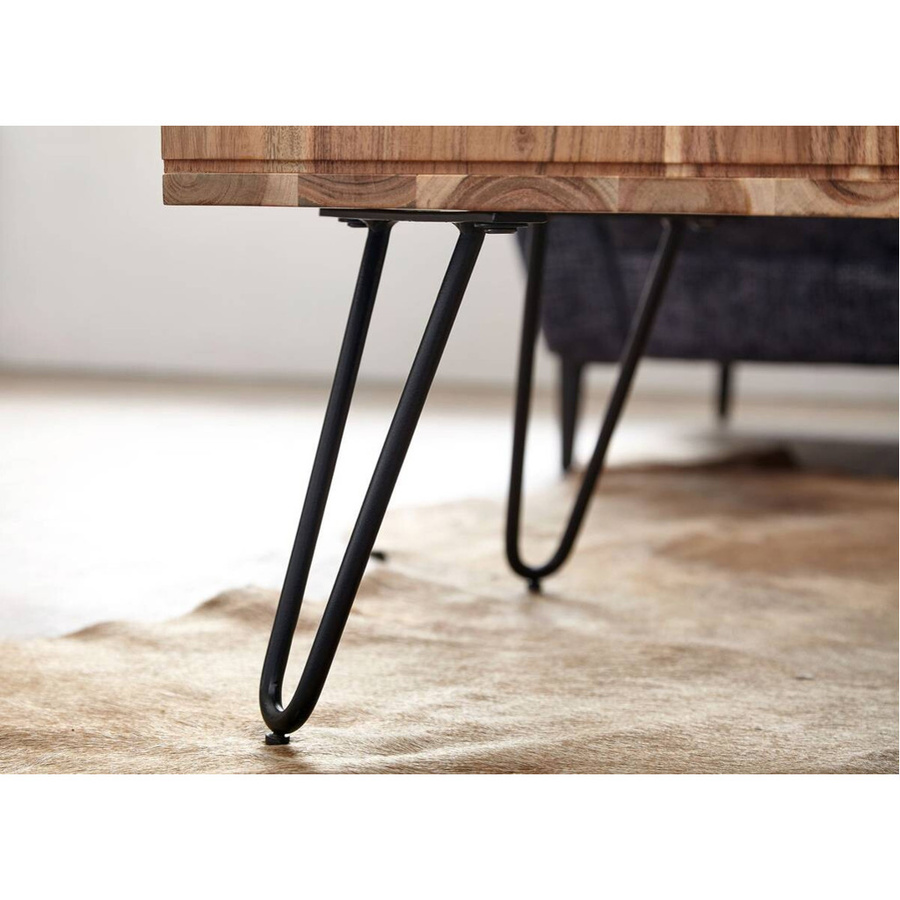 Wohnling Couchtisch aus massivem Akazienholz in Braun mit Eisenbeinen B/H/T: 60 x 40 x 60 cm - Bild 4