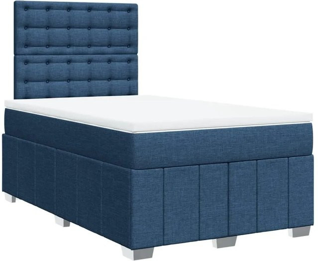 vidaXL Boxspringbett mit Matratze in Blau aus Stoff mit Taschenfederkern B/T: 120 x 190 cm - Bild 1