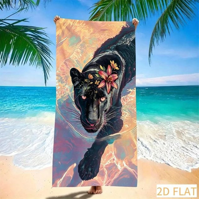 JMG Household Supplies Strandtuch Mystischer Schwarzer Panther, Farbe Schwarz, B/H: 50 x 100 cm, schnelltrocknende Mikrofaser, sandfrei und super saugfähig - Bild 1