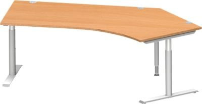 Schäfer Shop Genius Winkelschreibtisch MODENA FLEX 135 Grad mit T-Fuß-Rundrohr, Buche/weißalu, Breite: 216,5 cm, Ansatz rechts - Bild 1