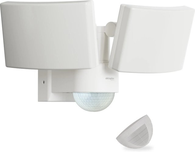 Oktaplex Außenstrahler LED Wandleuchte mit Bewegungsmelder und Dämmerungssensor, Weiß, IP65, 40W, Warmweiß - Bild 1