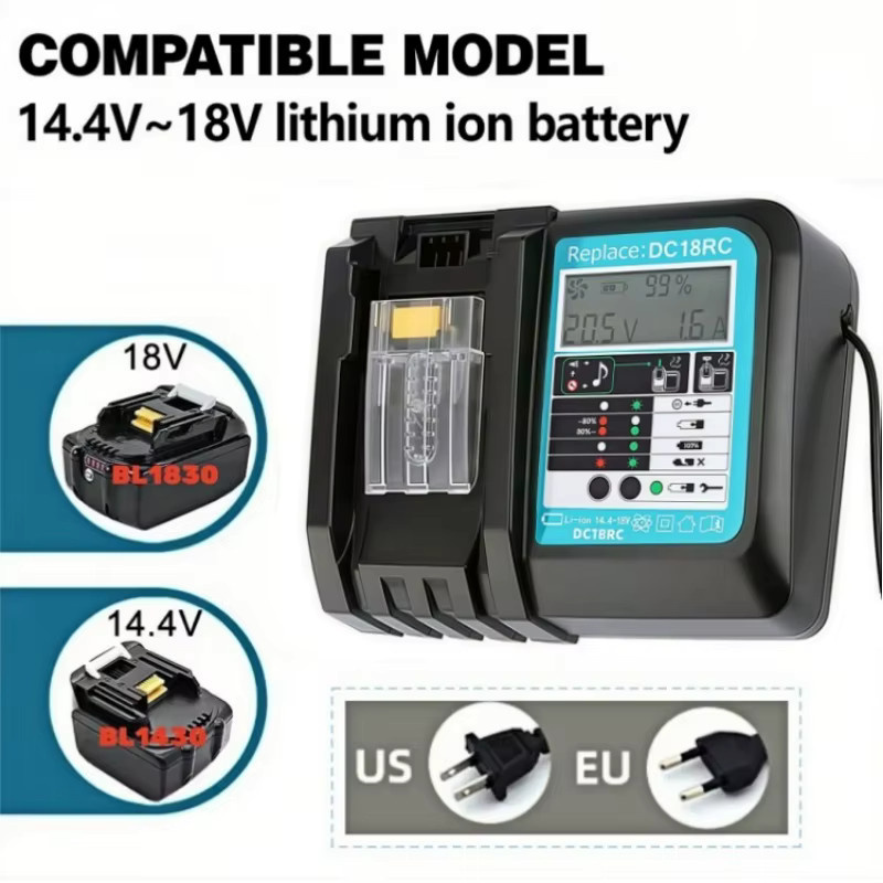 Aleaivy DC18RC 3A Schnellladegerät in Schwarz für 18V und 14,4V Li-Ionen-Akkus (Kompatibel mit BL1860B, BL1850B, BL1840B, BL1440B) - Bild 3
