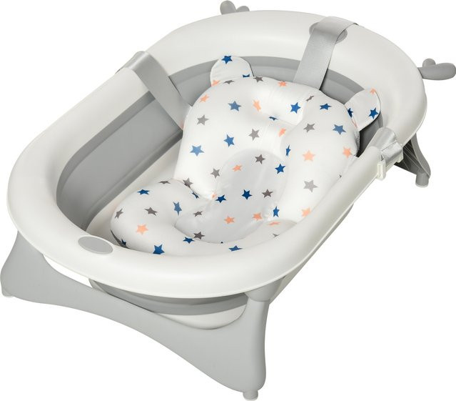 HOMCOM Babybadewanne faltbar mit Badematte und Temperaturanzeige, Grün-Weiß-Grau, B: 81,5 cm, T: 50,5 cm, H: 23,5 cm - Bild 1