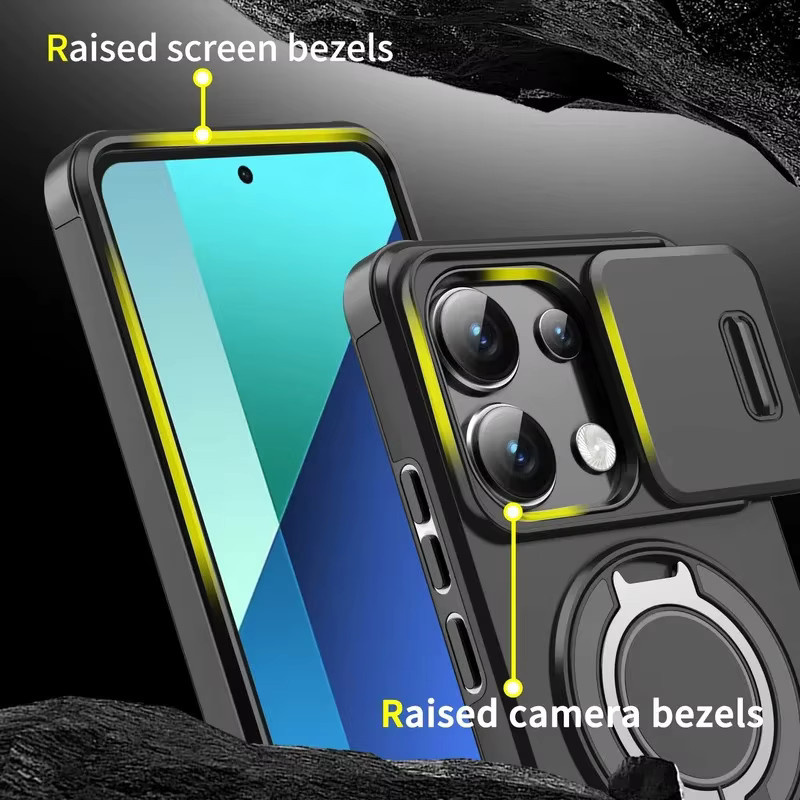 Stoßfeste Panzerhülle mit magnetischer Halterung und Schiebe-Kameraschutz für Xiaomi Redmi Note 15 14 13 Pro Plus 15C 14C in Schwarz - Bild 3