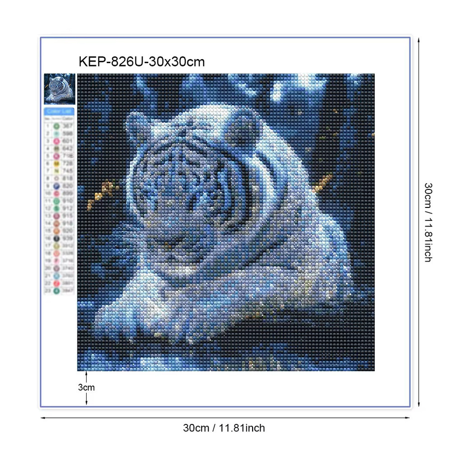QIZITENG Diamantmalerei Tiger Tierbild DIY Diamantmosaik Stickerei in Blau, B/B/H: 30 x 30 x 30 cm - Bild 3