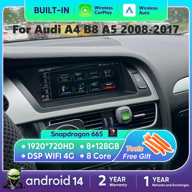 Nunoo Android 14 Auto-Multimedia-Player für Audi A4 B8 und A5 mit drahtlosem CarPlay, GPS, Navi und DSP in Schwarz - Bild 1