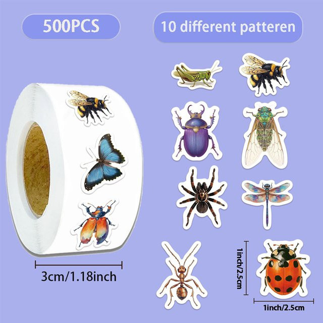 500 Stück kreative Insekten-Aufkleber in Multicolour aus Papier für Handbücher, iPads, Handyhüllen und Kühlschränke - Bild 1