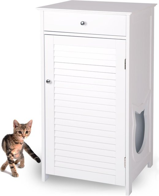 WONDERMAKE Katzenschrank catarmarium1 aus Holz in Weiß mit Schublade und Tür, B/T/H: 51 x 46 x 96 cm - Bild 1