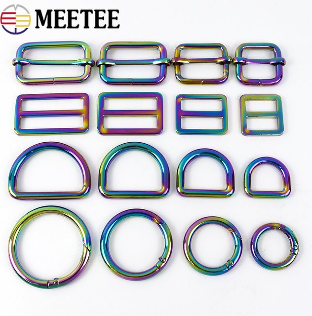 Meetee Regenbogen D-Ringe und Tri-Glides Sliders aus Metall für Taschen und Gürtelband, Set aus 5 oder 10 Stück, verschiedene Größen von 20 mm bis 38 mm, Mehrfarbig - Bild 1