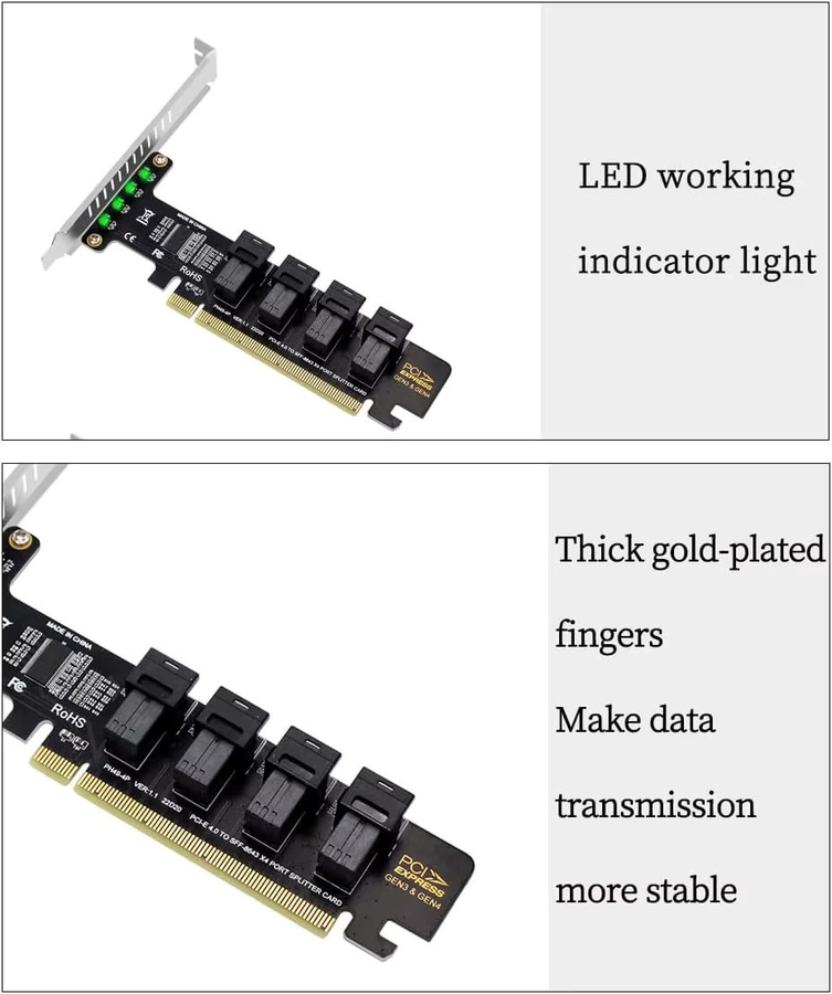 T.F.SKYWINDINTL PCIe-zu-U2-Adapterkarte mit 4 Ports SFF-8643 in Schwarz für X4 X8 X16 Steckplätze - Bild 4