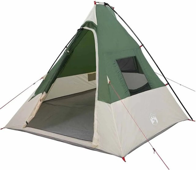 vidaXL Tipi Zelt mit Dach und Speicher in Grün, B/T/H: 383 x 338 x 217 cm - Bild 1