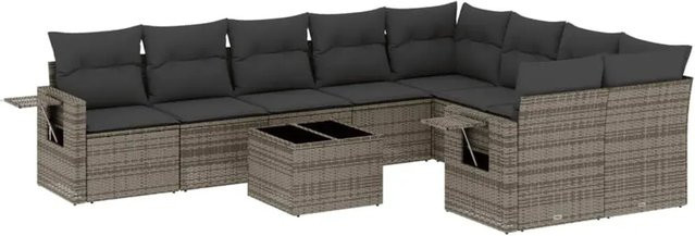 vidaXL 10-tlg. Garten-Sofagarnitur in L-Form aus Polyrattan mit Kissen in Grau - Bild 1