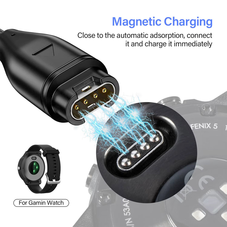 Garmin Universal USB Typ-C Ladekabel USB-A auf USB-C für Fenix 5 5S 5X Plus 6 6S 6X Pro 7 7S 7X in Schwarz - Bild 3