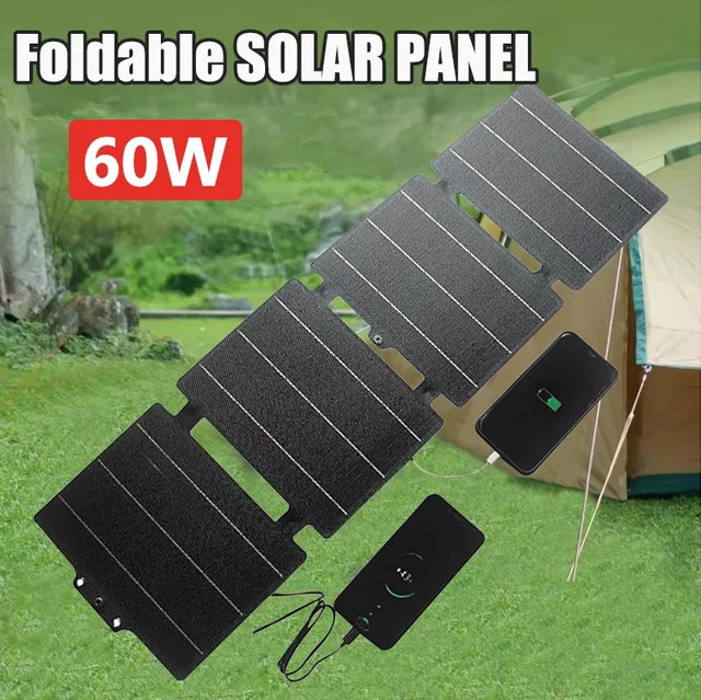 Luxuglow Faltbares Solarpanel 60 W, Tragbare Klappzelle mit USB-C und USB-A, 12 V DC Solar-Ladegerät in Schwarz - Bild 1