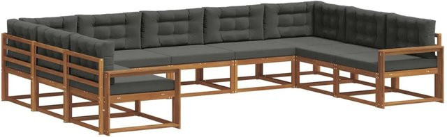 vidaXL Outdoor-Sofagarnitur 9-teilig aus Akazienholz mit Kissen in Anthrazit und Natur - Bild 1
