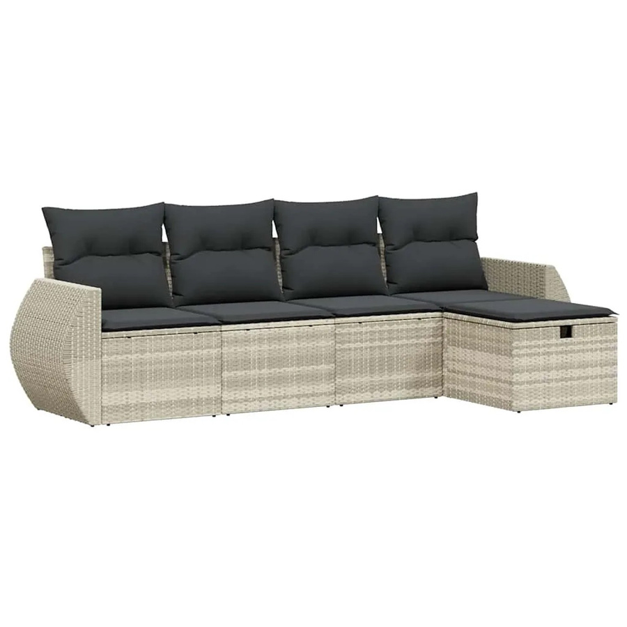 vidaXL 5-teilige Garten-Sofagarnitur in L-Form mit Polsterkissen, Hellgrau, Poly-Rattan und Metallgestell - Bild 2
