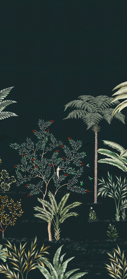 Isidore Leroy Panoramische Tapete Jardin des Oiseaux Nuit in Schwarz, Grün und Multicolour, Panel C - Bild 1