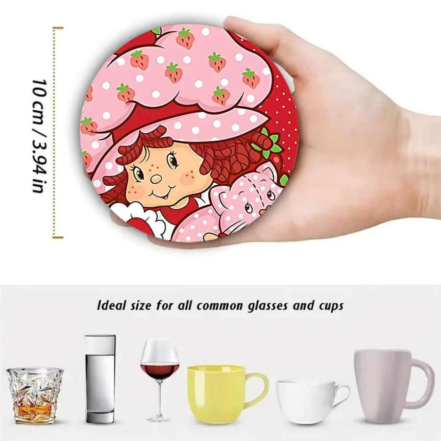 Runder Holz-Untersetzer Erdbeer-Shortcake Anime Design Durchmesser: 10 cm, Mehrfarbig - Bild 5