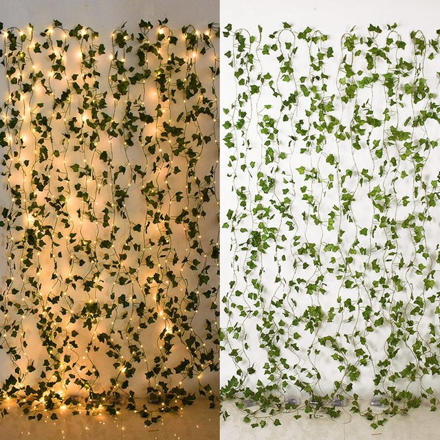 LED Efeu Lichterkette mit künstlichen grünen Blättern, batteriebetrieben, warmweißes Licht für Hochzeiten und Home Deco - Bild 1