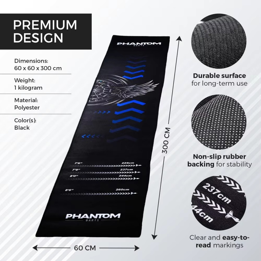 VIKAMA Black Phantom Dartmatte in Schwarz mit offiziellen Distanzmarkierungen und rutschfestem Teppich für dein Spielzimmer - Bild 4
