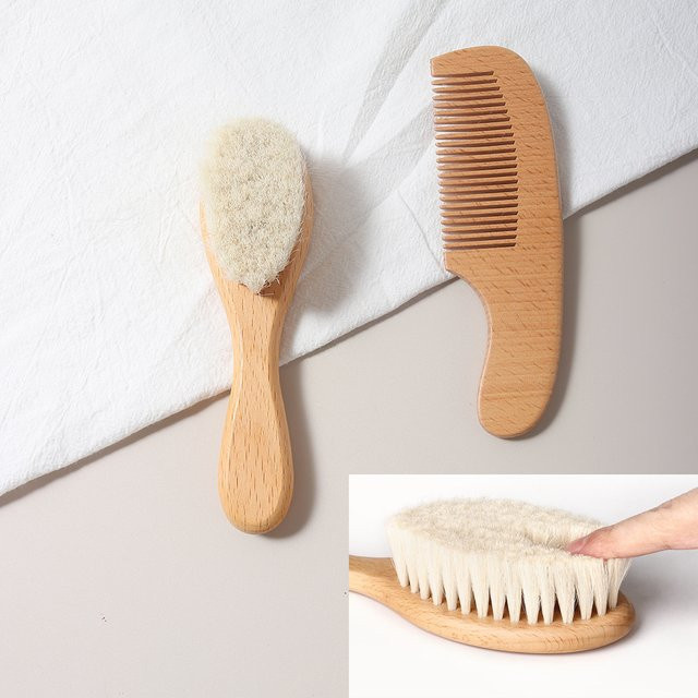 2-teiliges Baby-Pflegeset, Haarbürste aus Wolle und Buchenholzkamm - Bild 1