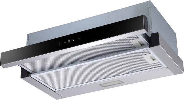 PKM Einbau-Dunstabzugshaube FS2-60BBGTY ausziehbar in Schwarz und Silber mit Glas und Edelstahl sowie LED-Display - Bild 1