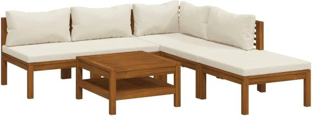 vidaXL 6-teiliges Garten-Lounge-Set aus massivem Akazienholz mit cremeweißen Kissen - Bild 1