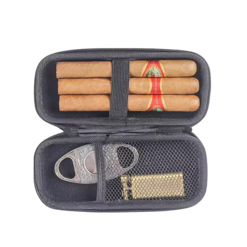 KeYi EVA tragbare Zigarrentasche in Schwarz mit Mesh-Einsatz als modische Vintage-Zigarrenbox und Aufbewahrungsbox - Bild 1