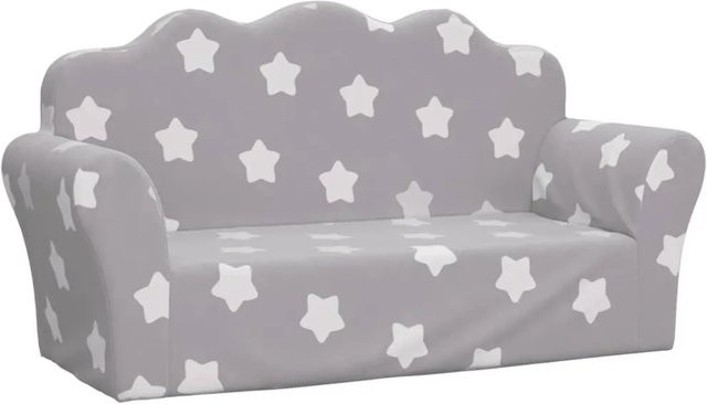 vidaXL Kindersofa 2-Sitzer aus weichem Plüsch in Hellgrau und Weiß mit Sternen-Design, B/T/H: 94 x 48 x 34 cm - Bild 1