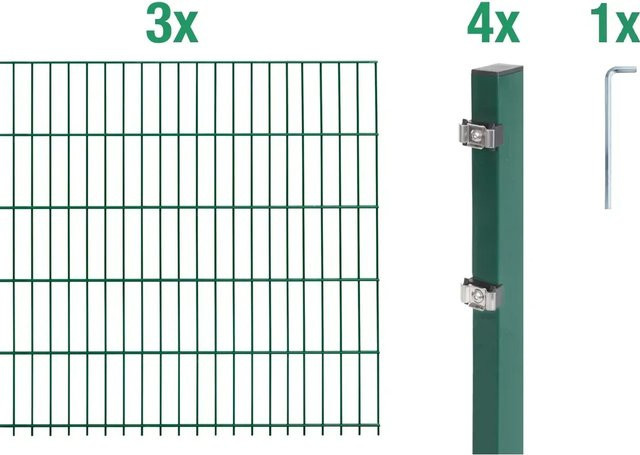 Metallzaun Doppelstabmatte Grund-Set aus Stahl, grün beschichtet, B/H: 300 x 120 cm - Bild 1