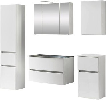 HELD MÖBEL Waschtisch-Set KOPENHAGEN in Weiss, 8-teilig, modern mit LED-Beleuchtung und Soft-Close-Türen, B/T/H: 180 x 40 x 35 cm - Bild 1