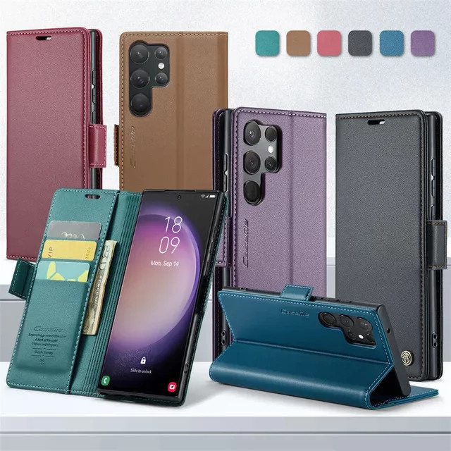 Leder-Handyhülle im Wallet-Design für Samsung Galaxy S24 Ultra S23 FE S22 S21 S20 S10 Plus Note 20 Ultra, Farbe: Braun - Bild 1