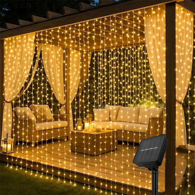 OKAL RED EAST Solar-Vorhang-Lichterkette mit 300 warmweißen LEDs für Garten, Balkon und Terrasse, B/H: 3 x 3 m - Bild 2