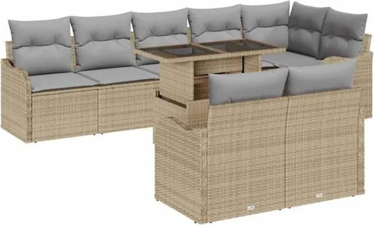 Vidaxl Garten-Sofa-Set aus Polyrattan in Beige, 9-teiliges modernes Loungemöbel-Set, B/T/H: 100 x 55 x 73 cm - Bild 1