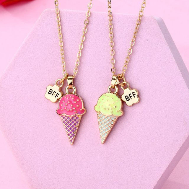 Karsyngirl Halskette, 2-teiliges Set, Cartoon-Eiscreme-Anhänger, Gold, Kinder - Bild 1