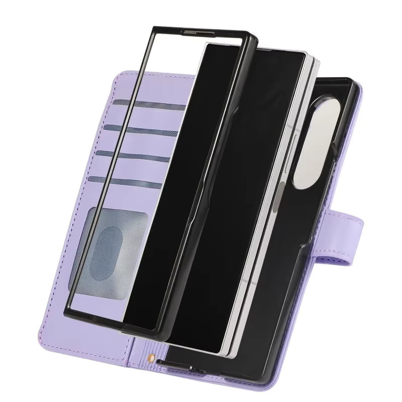 Leder Handyhülle mit Reißverschluss und Handschlaufe als Brieftasche für Samsung Galaxy Z Fold 7, Fold 6, Fold 5, Fold 4, Fold 3 in Beige oder Purple - Bild 4
