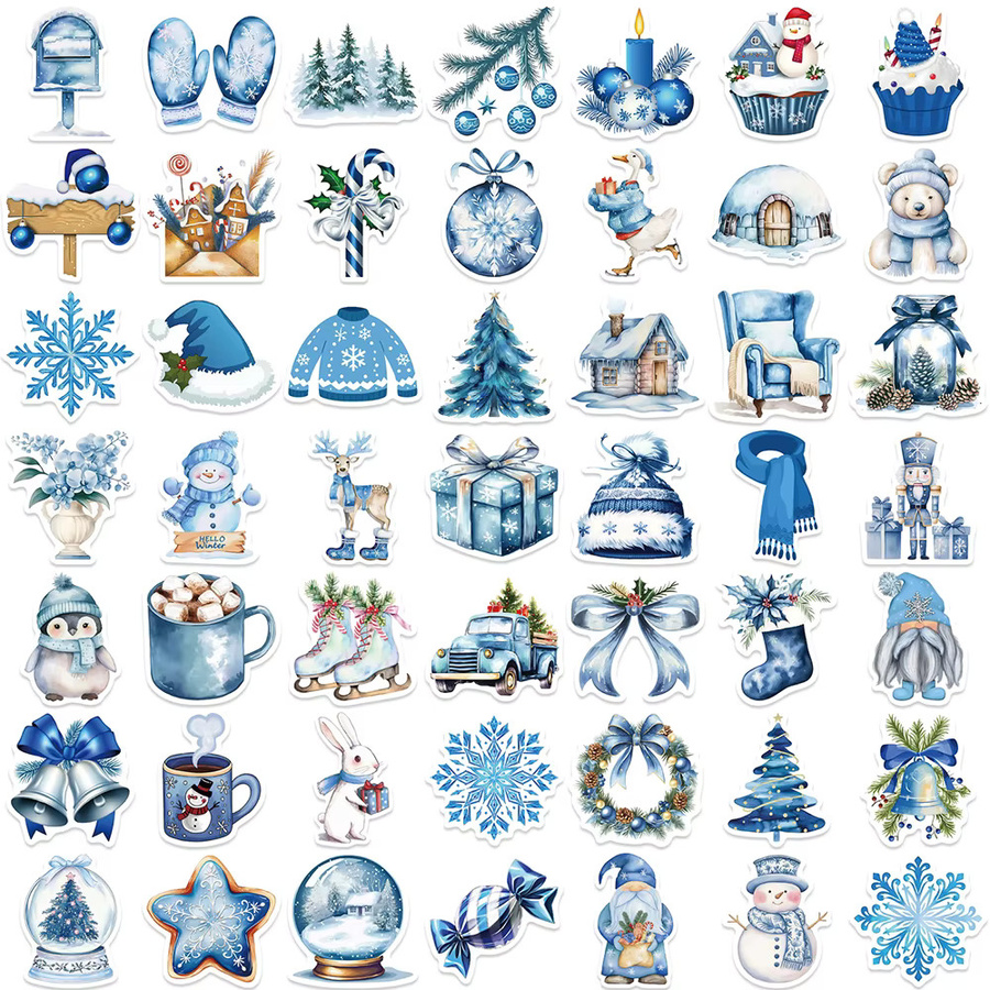 Charile Ästhetische Weihnachts Aufkleber in Blau, Wasserdichte Kawaii Sticker für DIY Schreibwaren, Koffer und Telefon - Bild 3