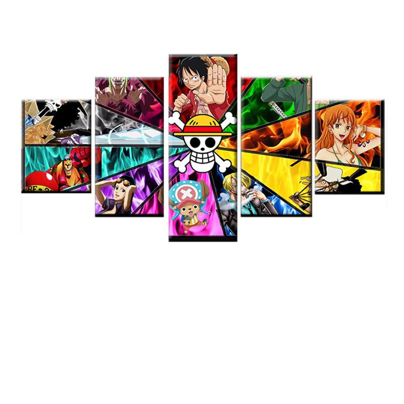 iaidegou-2 One Piece Anime Wandkunst Leinwand-Poster in 5 Panels, modernes HD-Druck-Gemälde ohne Rahmen, Multicolor, B/H: 20 x 35 cm (2 Stück), 20 x 45 cm (2 Stück), 20 x 55 cm (1 Stück) - Bild 2