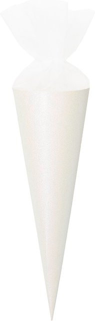 Rico Design Schultüte Rohling aus Karton mit Tüllverschluss und Glitter in Weiß - Bild 1